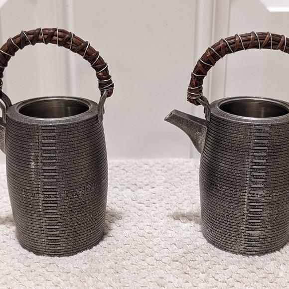 Japanese Metalwork Vine Handle Vase Chopstick Holder Vintage Set of 2 - Picture 5 of 8